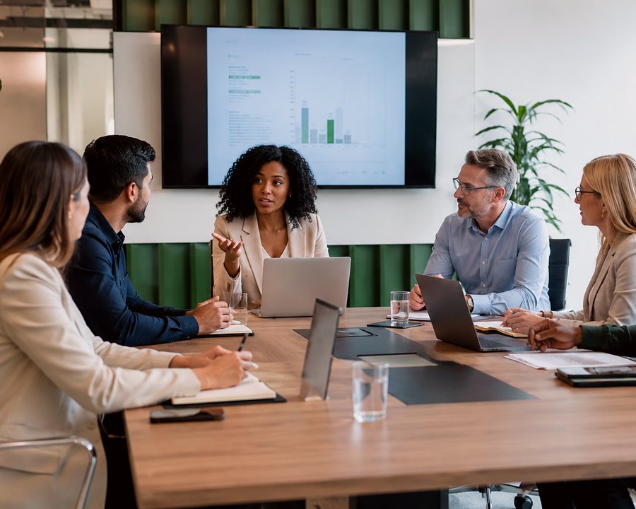 Team planning a meeting with documents