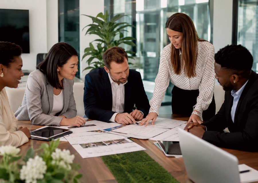 Professional team reviewing event requirements