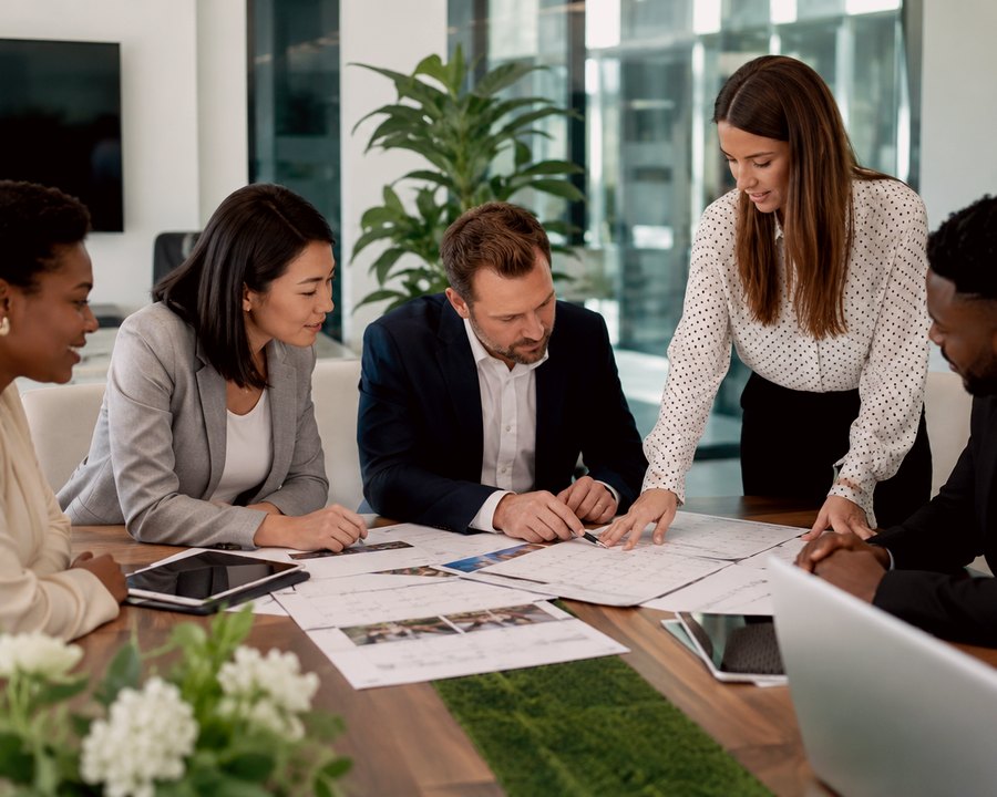 Business professionals collaborating in a meeting room
